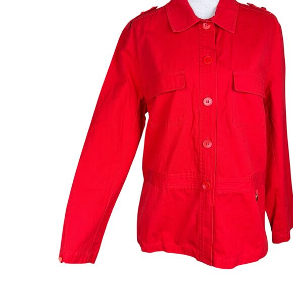Josephine Chaus Cherry Red 100% Cotton Sport Long Sleeve Casual Utility Jacket - Picture 3 of 13